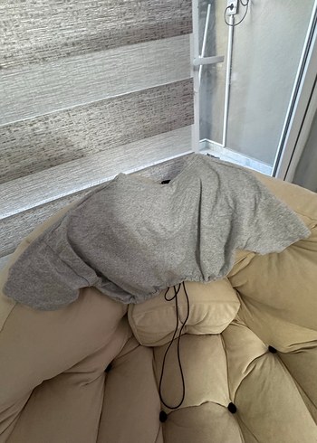 Gri Kısa Kollu Örme Kadın Sweatshirt - Görsel 5