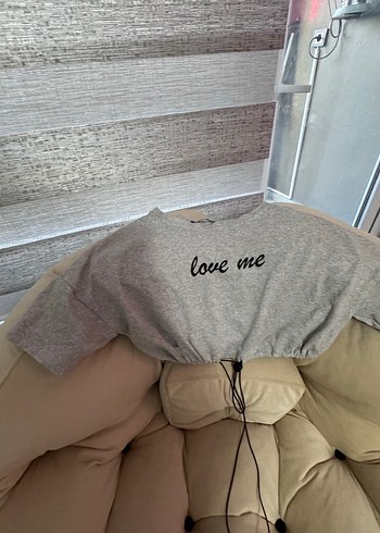 Gri Kısa Kollu Örme Kadın Sweatshirt - Görsel 3