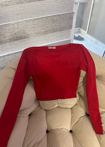 Düğmeli Kırmızı Yüksek Yakalı Kadın Kazak - Görsel 5