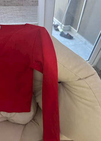 Düğmeli Kırmızı Yüksek Yakalı Kadın Kazak - Görsel 6