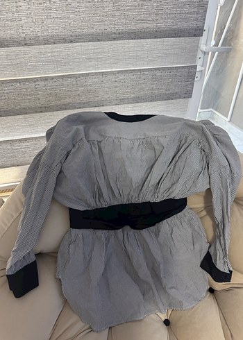 Gri Kemerli Kadın Keten Midi Gömlek - Görsel 4