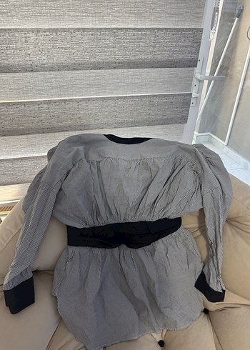 Gri Kemerli Kadın Keten Midi Gömlek - Görsel 5