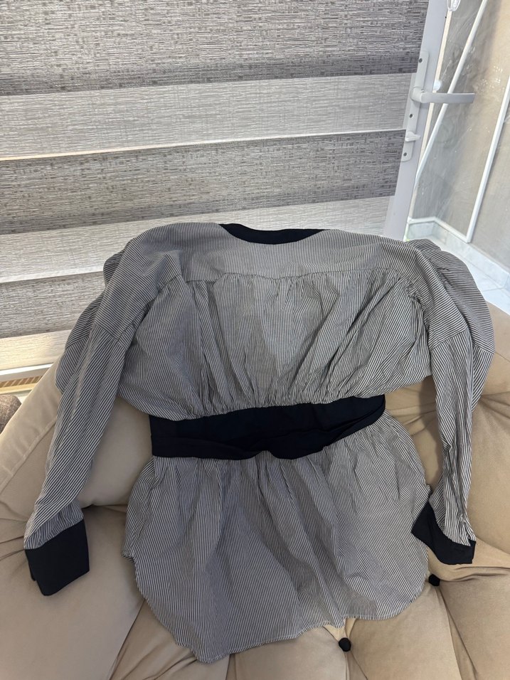 Gri Kemerli Kadın Keten Midi Gömlek - Görsel 4