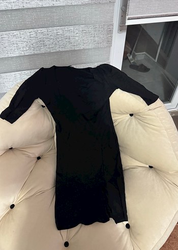 Drapeli Siyah Hamile Midi Elbise - Görsel 4