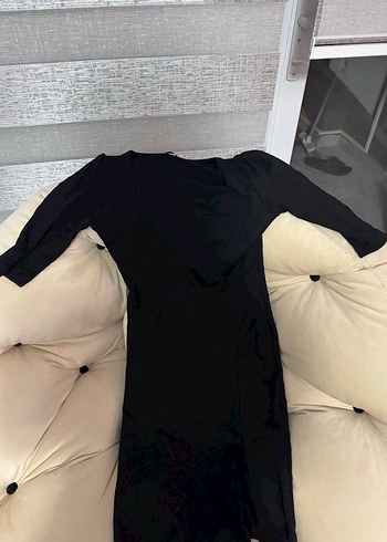 Drapeli Siyah Hamile Midi Elbise - Görsel 3