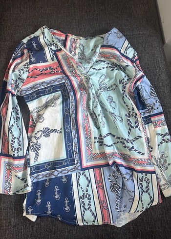 V Yaka Çok Renkli Bohem  Bluzu - Görsel 4