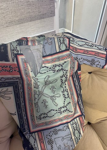 V Yaka Çok Renkli Bohem  Bluzu - Görsel 5