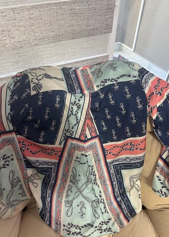 V Yaka Çok Renkli Bohem  Bluzu - Görsel 3