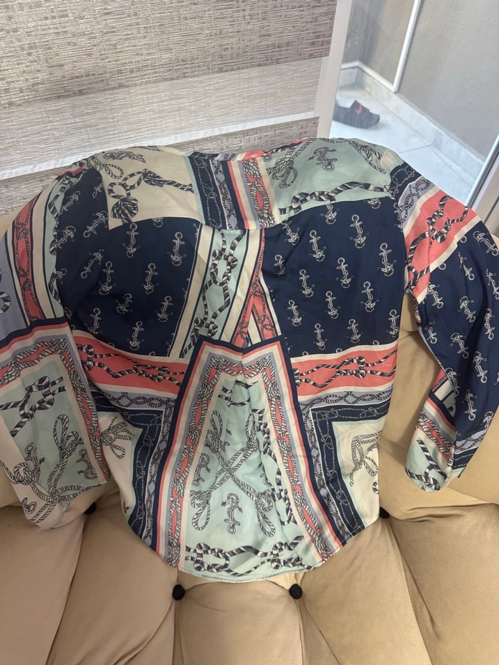 V Yaka Çok Renkli Bohem  Bluzu - Görsel 2