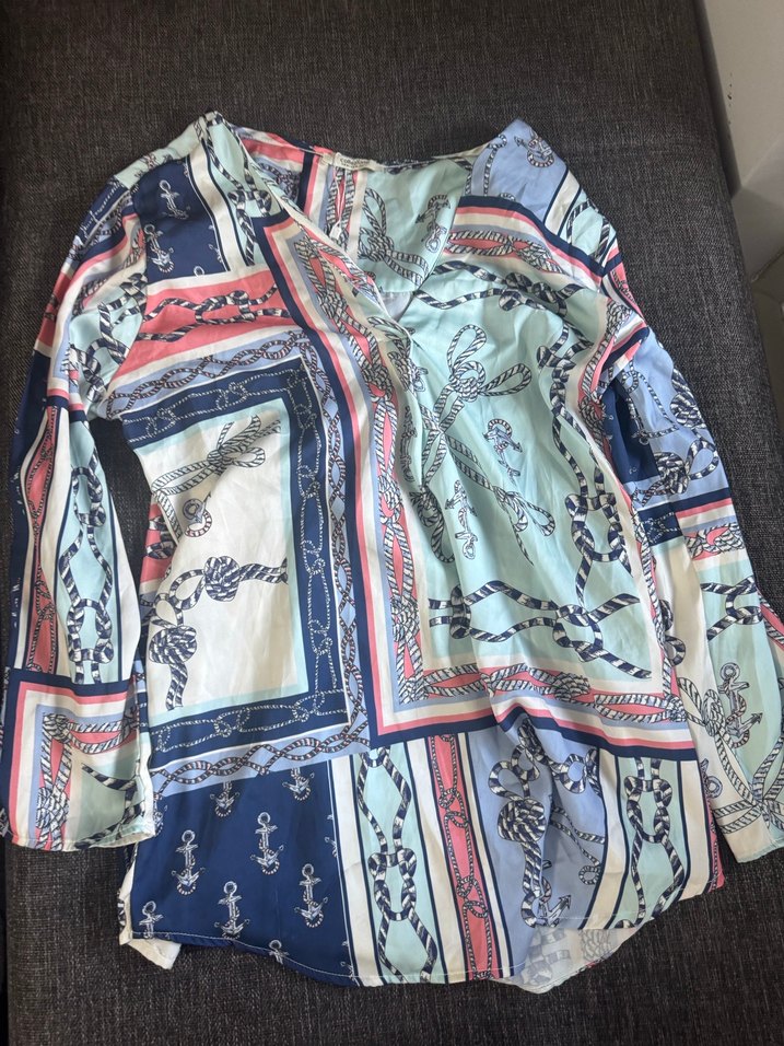 V Yaka Çok Renkli Bohem  Bluzu - Görsel 4