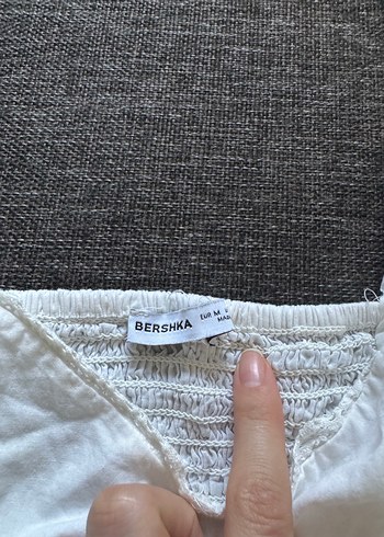 Bershka Dantel Detaylı Beyaz Keten Büstiyer - Görsel 2