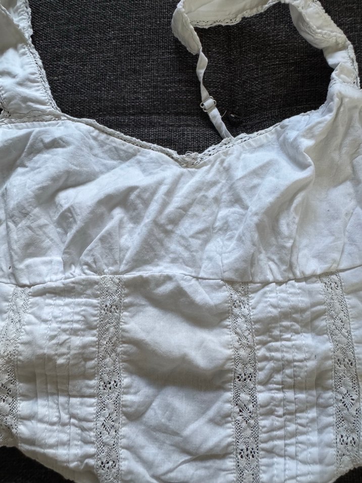 Bershka Dantel Detaylı Beyaz Keten Büstiyer - Görsel 4