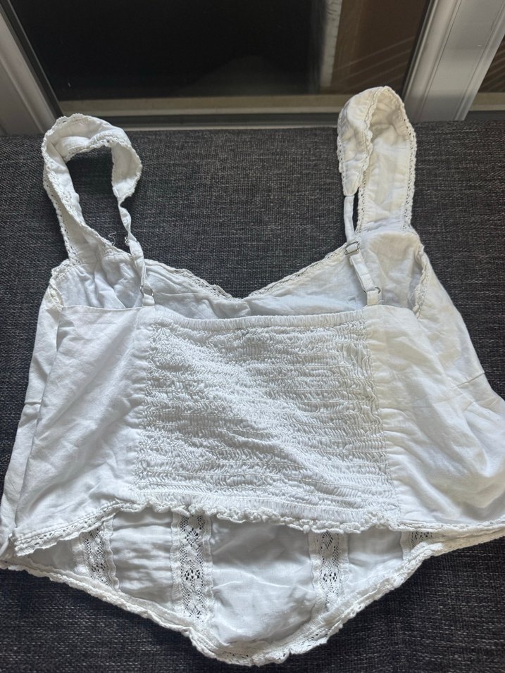 Bershka Dantel Detaylı Beyaz Keten Büstiyer - Görsel 3