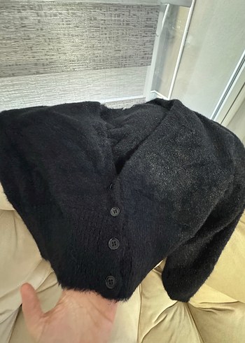 Siyah Düğmeli Yün Midi Hırka - Görsel 2