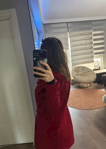 Kırmızı Kadın Süet Midi Trençkot - Görsel 7