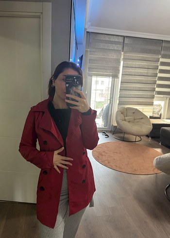 Kırmızı Kadın Süet Midi Trençkot - Görsel 4