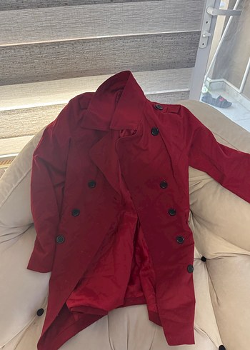 Kırmızı Kadın Süet Midi Trençkot - Görsel 11