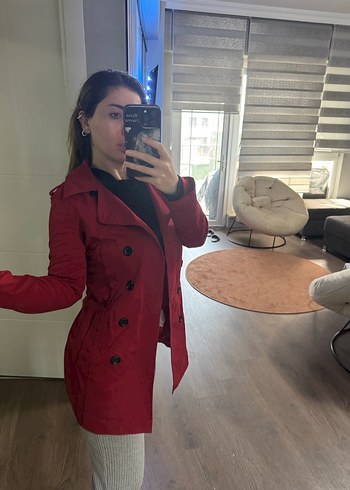 Kırmızı Kadın Süet Midi Trençkot - Görsel 5