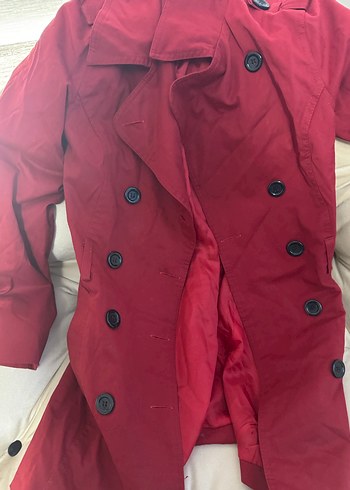 Kırmızı Kadın Süet Midi Trençkot - Görsel 12