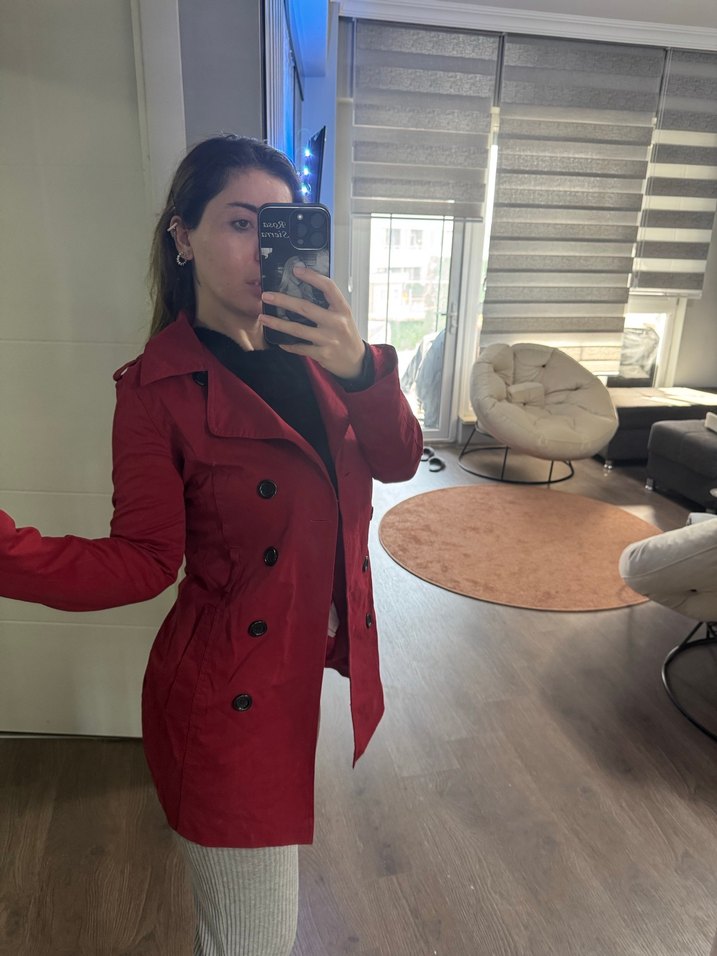 Kırmızı Kadın Süet Midi Trençkot - Görsel 5