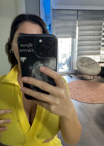 Sarı Şeffaf V Yakalı Mini Elbise - Görsel 10