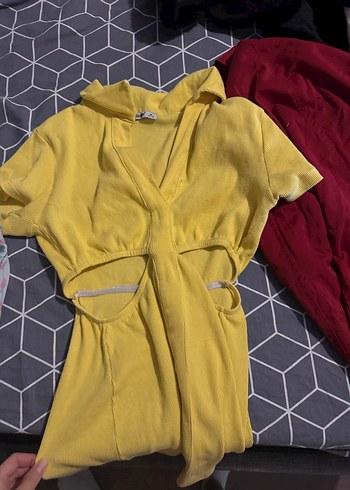 Sarı Şeffaf V Yakalı Mini Elbise - Görsel 8