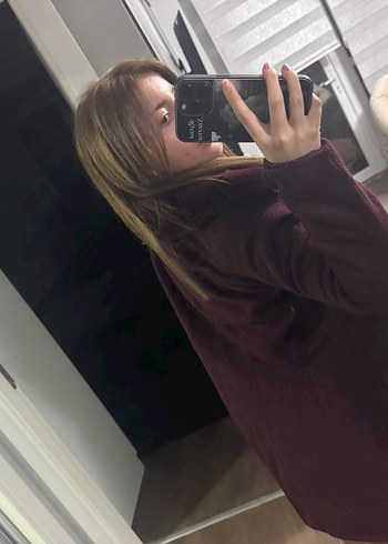 Bordo Süet Düğmeli Kadın Midi Ceket - Görsel 11