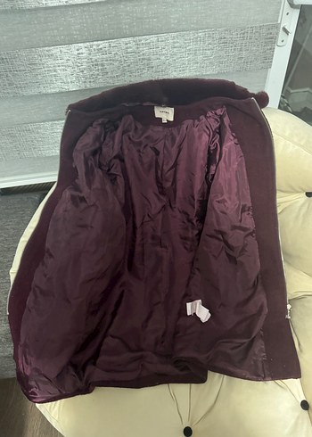 Bordo Süet Düğmeli Kadın Midi Ceket - Görsel 13