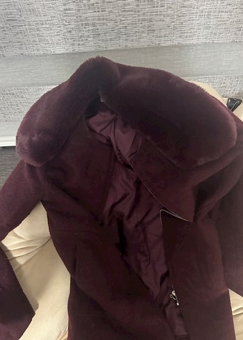 Bordo Süet Düğmeli Kadın Midi Ceket - Görsel 16