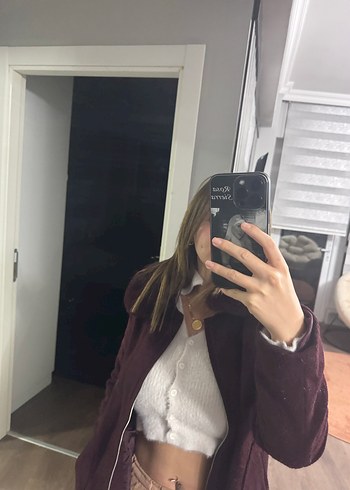 Bordo Süet Düğmeli Kadın Midi Ceket - Görsel 4