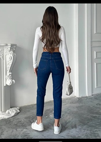 Kahverengi Tüylü, Batik Desenli Bol Kesim Kadın Kot Pantolon - Görsel 9