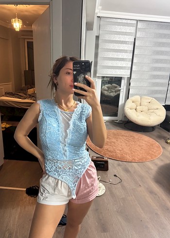 Mavi Dantel Detaylı Mini Bohem Büstiyer