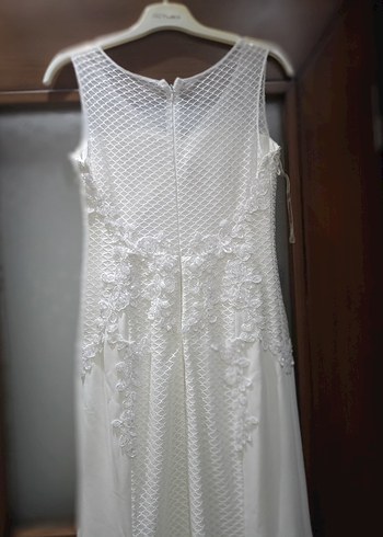 V Yaka Kolsuz  beyaz nikah elbisesi - Görsel 3