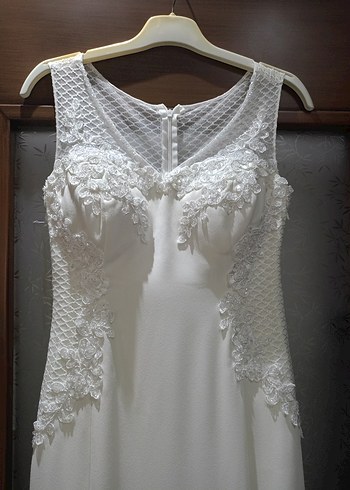 V Yaka Kolsuz  beyaz nikah elbisesi - Görsel 4
