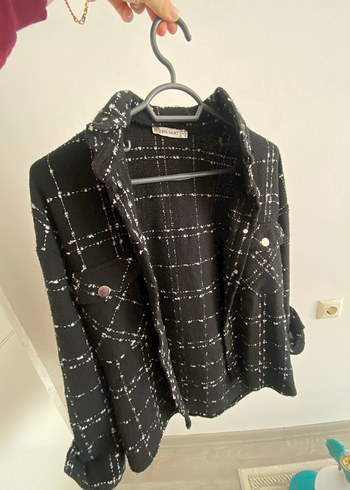 Düğmeli Siyah Kareli Midi Kadın Ceket - Görsel 3