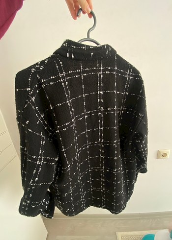 Düğmeli Siyah Kareli Midi Kadın Ceket - Görsel 2