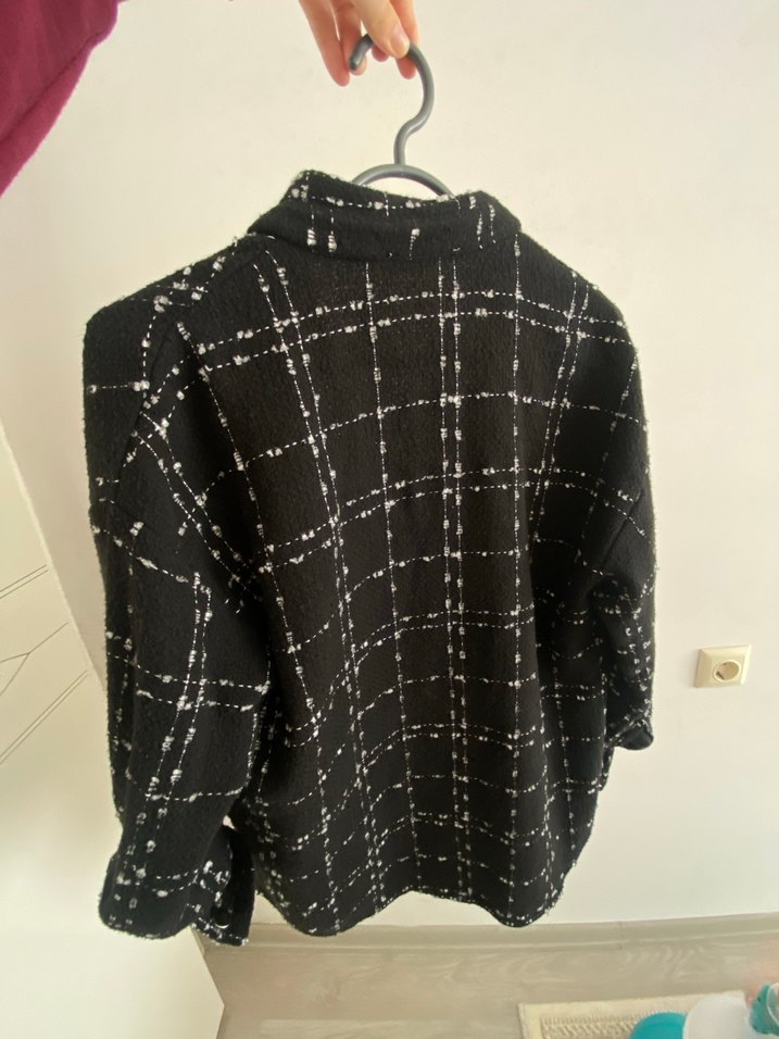 Düğmeli Siyah Kareli Midi Kadın Ceket - Görsel 2