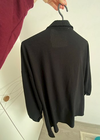 Düğmeli Siyah Keten Kadın Gömlek - Görsel 2