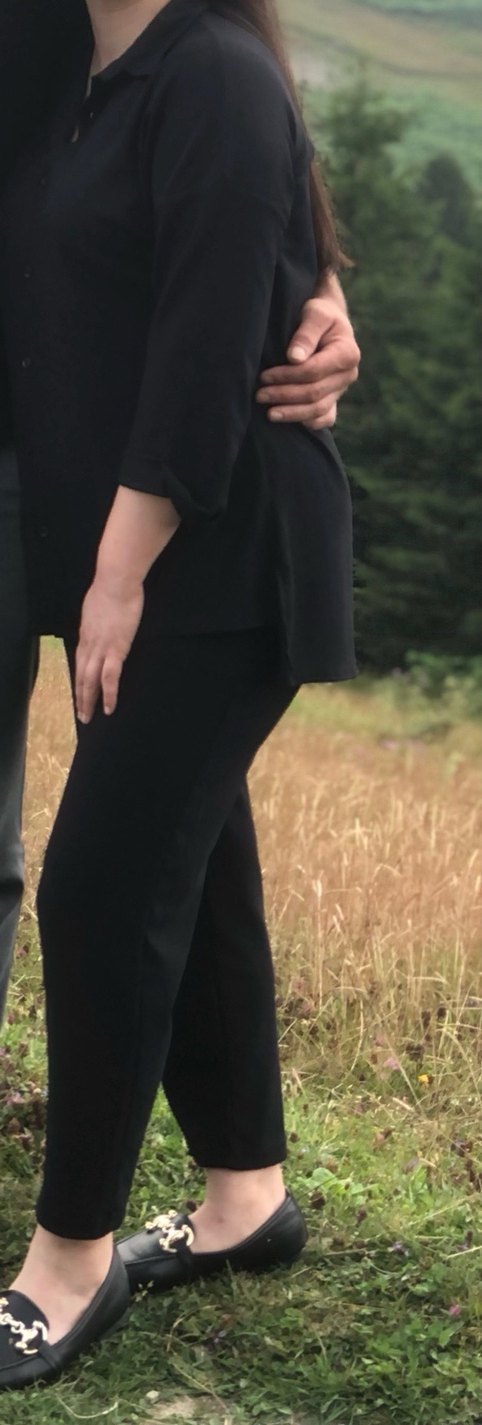 Düğmeli Siyah Keten Kadın Gömlek - Görsel 3