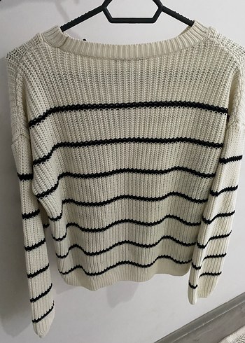 Çizgili Örgü Kadın Kazak - Görsel 2