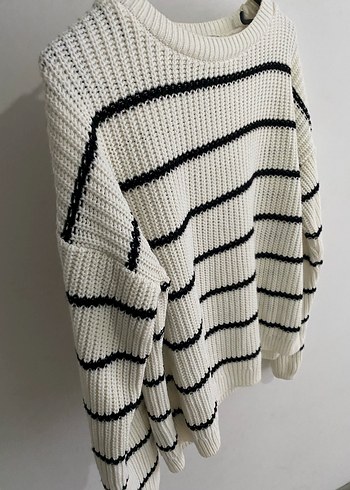 Çizgili Örgü Kadın Kazak - Görsel 3