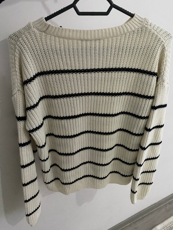 Çizgili Örgü Kadın Kazak - Görsel 2