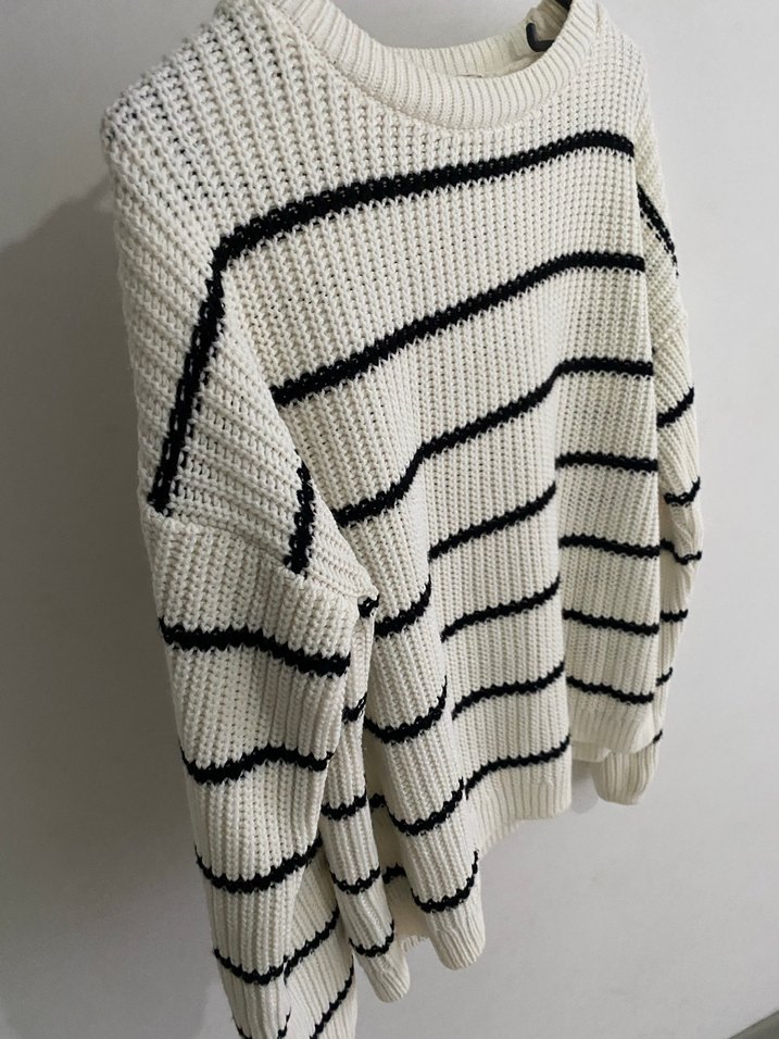 Çizgili Örgü Kadın Kazak - Görsel 3