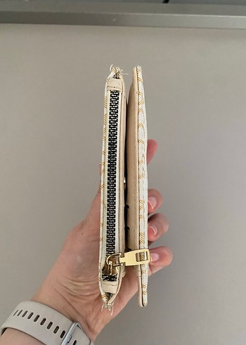 Beyaz Baskılı Deri Fermuarlı Kadın Cüzdanı - Görsel 2