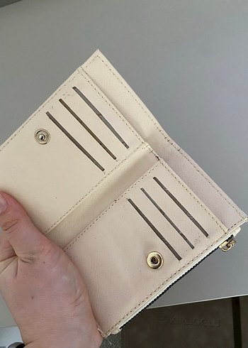 Beyaz Baskılı Deri Fermuarlı Kadın Cüzdanı - Görsel 4