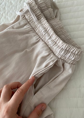 Bej Keten Rahat Kesim Midi Kadın Pantolon - Görsel 3