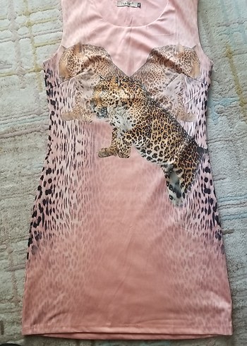 Leopar Desenli Pembe Midi Mini Elbise