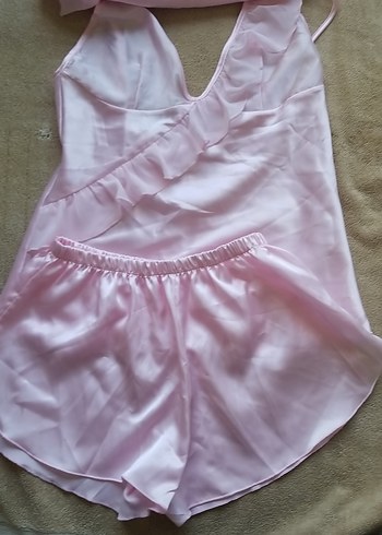 Pembe Mini Saten Kadın Pijama Takımı