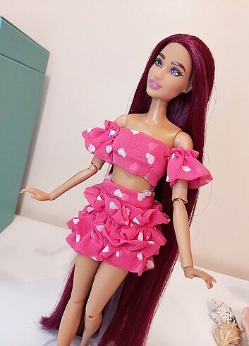  Barbie desenli şeker pembesi takım