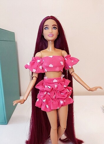  Beden Barbie desenli şeker pembesi takım